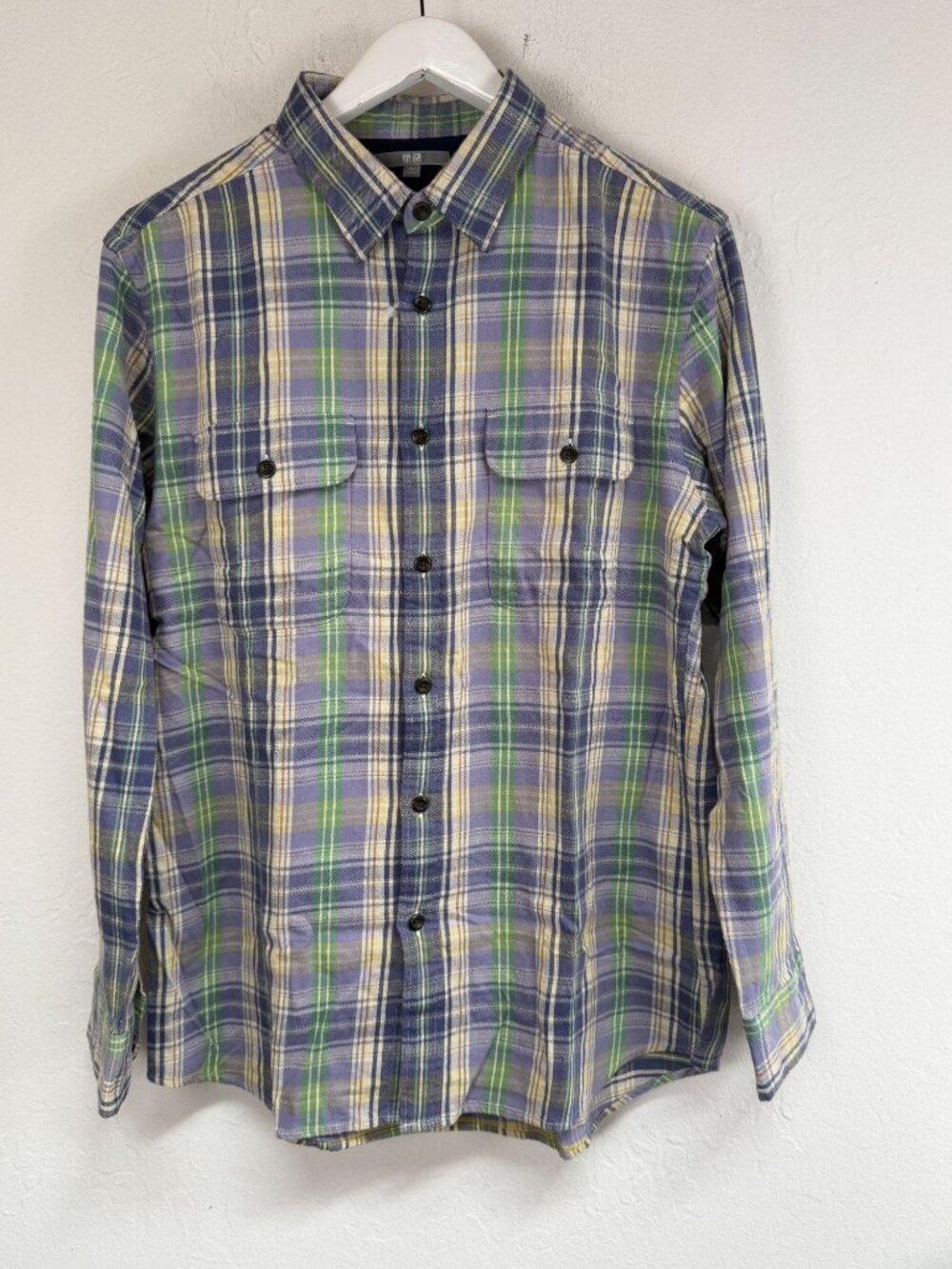 Uniqlo Mens Purple Green Plaid Flannel Long Sleeve Button Up Shirt XL Casual New